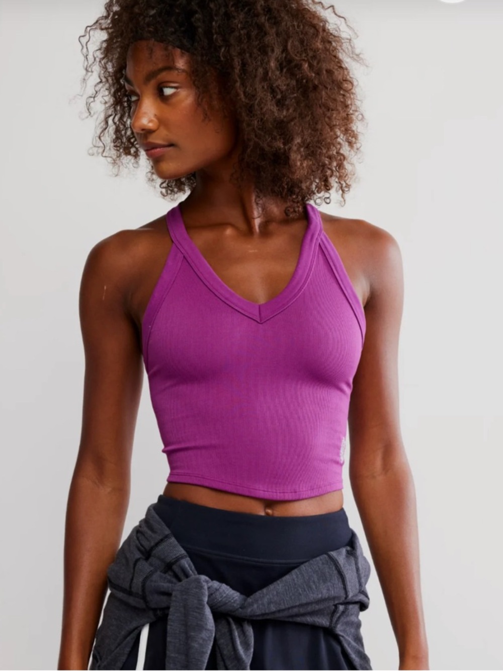 Free People FP Movement All Clear V-Neck Cami Deep Mulberry Racerback Bra NWT